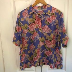 Alfred Dunner Floral Blouse in Blue and Pink